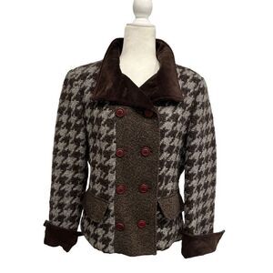 Laundry double breasted wool herringbone jacket with velvet collar and trim - 12